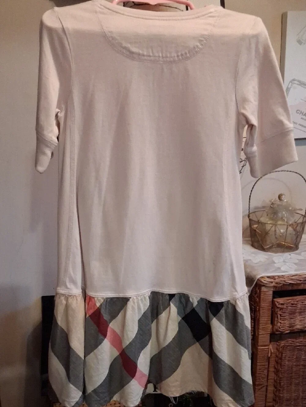 Authentic Burberry Cream Henley Girls Dress with Iconic Novacheck Ruffle 6y